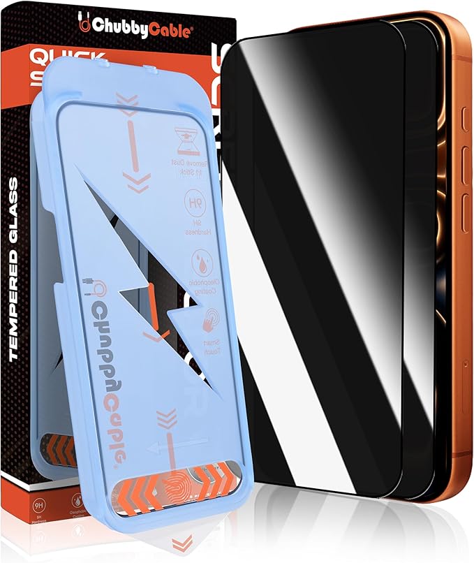 chubbycable 2PCS ChubbyShield Ultra for iPhone 17 Privacy Screen Protector, Anti-spy Screen Protector Privacy Glass with Ultra-easy Install Box, Auto Dust-Elimination & Bubble Free