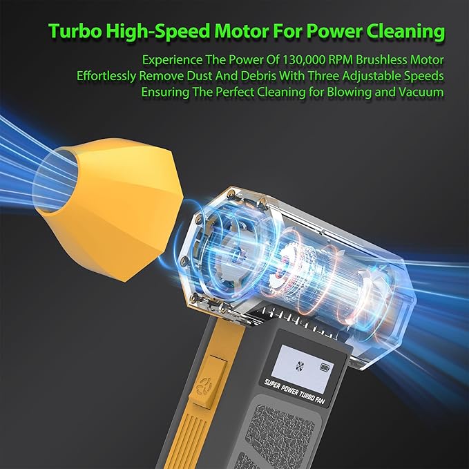 Cordless Rechargeable Electric Air Duster, 3-in-1 Compact Turbo Jet Dust Blower Handheld Vacuum Cleaner w/ Flashlight for Car Dash Windshield Electronics Keyboard as Portable Compressed Canned Air