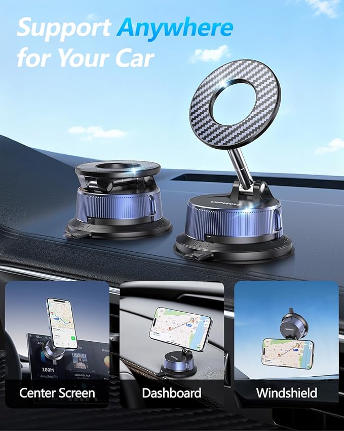 Magnetic Phone Holders for Your Car [89+LBS Suction & 3200gf Magnetic] 360° Adjustable Magsafe Car Phone Mount, Vacuum Suction Cup Car Mount for iPhone 17 Pro Max 16 15 14 13 12 Air Plus