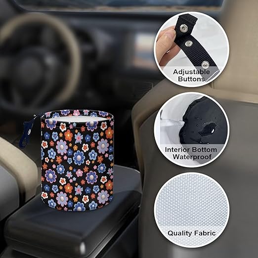 Groovy Hippie Flower Collapsible Trash Can for Cars, Family Gatherings, Camping - Easy to Clean Car Garbage Accessory