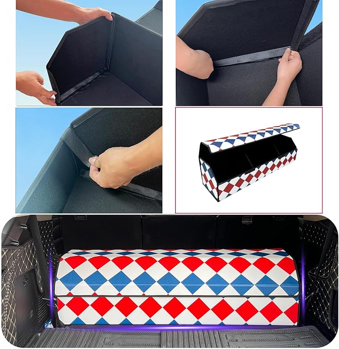 Car Trunk Organizer For Cadillac XT5 2017-2025 - Custom Fit,Large Space Outdoor Trunk Organizer with Leather,Red, white and blue,Adjustable Partition Design,For Cadillac XT5 2017-2025