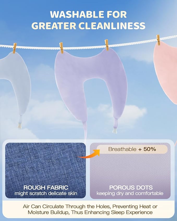 Memory Foam Kids Travel Pillow, Car Pillow for Kids, H-Shape Car Pillows for Sleeping, Removable Pillowcase, Adjustable, Porous Dots, Purple