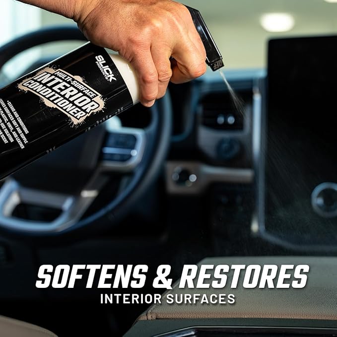 Slick Products Multi-Surface Interior Conditioner – Cleans & Conditions Vinyl, Plastic & Leather – Non-Greasy Car Interior Cleaner & Protectant – Fresh New Car Scent – 64 oz.