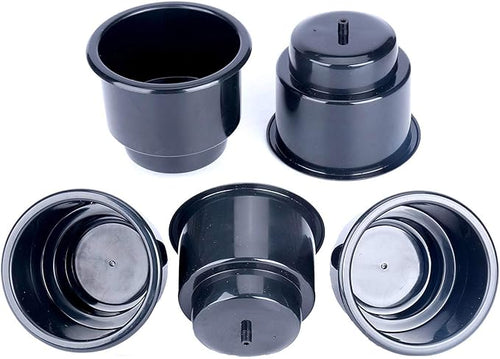 (Set of 5) Amarine-Made Black Recessed Drop in Plastic Cup Drink Can Holder with Drain for Boat Car Marine Rv - Black