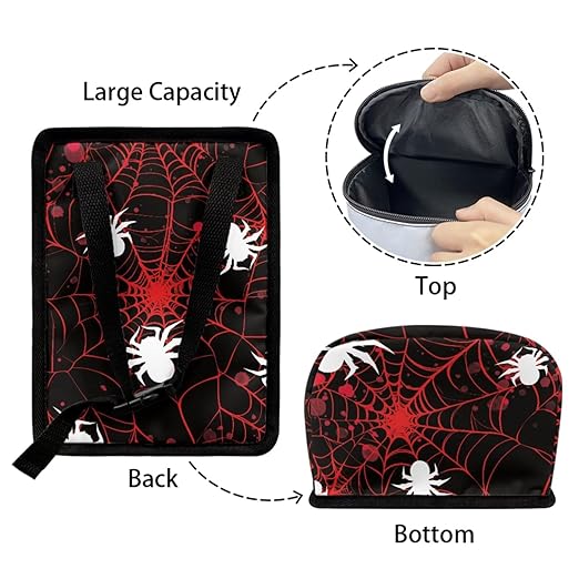 1.2 Gallons Mini Trash Can for Car, Halloween Spider Web Auto Trash Bag for Car, Adjustable Hanging for Tail of Console/Back of Seats, Odor-Free with Zipper Leak-Proof Lid Design Washable