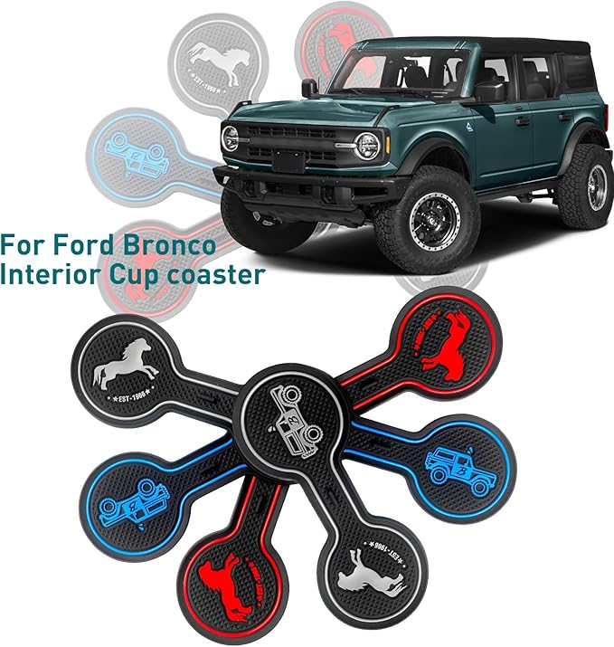Car Cup Holder Coaster Compatible with Ford Bronco Offroad 2021-2025, Silicone Car Decorative Water Coaser, Bronco Car Accessories (Grey)