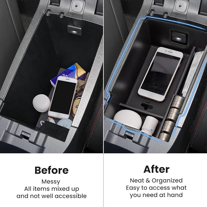 Center Console Organizer Armrest Tray Insert for Chevy Equinox 2018-2024, Accessories for 2018-2024 Equinox Center Console Tray Storage Box, ABS Plastic, Black