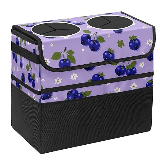 Car Trash Can with Lid, Portable Hanging Automotive Garbage Bin for Vehicles, Leakproof Waste Bag Container for SUV Truck Van Interior Auto Travel Road Trips(Blueberry)