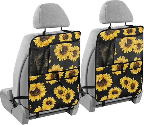 1 Pack Backseat Car Organizer with Storage Pockets Seat Back Organizers for Kids Kick Mats Backseat Protector Automotive Sunflower