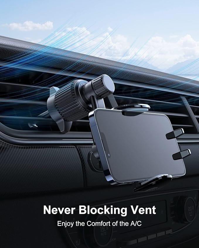 Gold Car Vent Phone Mount, [Never Blocking Vent, Enjoy The Comfort of The A/C] Hands-Free Universal Extension Clip Air Phone Holder Car Fit for All Phones iPhone Samsung