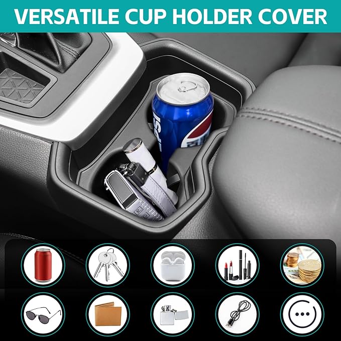 Cup Holder Organizer Compatible with 2019 2020 2021 Toyota RAV4 Accessories, Noise-Free Water & Dust Proof TPE Insert Center Console Drink Holder Protector for 2019-2021 RAV 4 Accessories