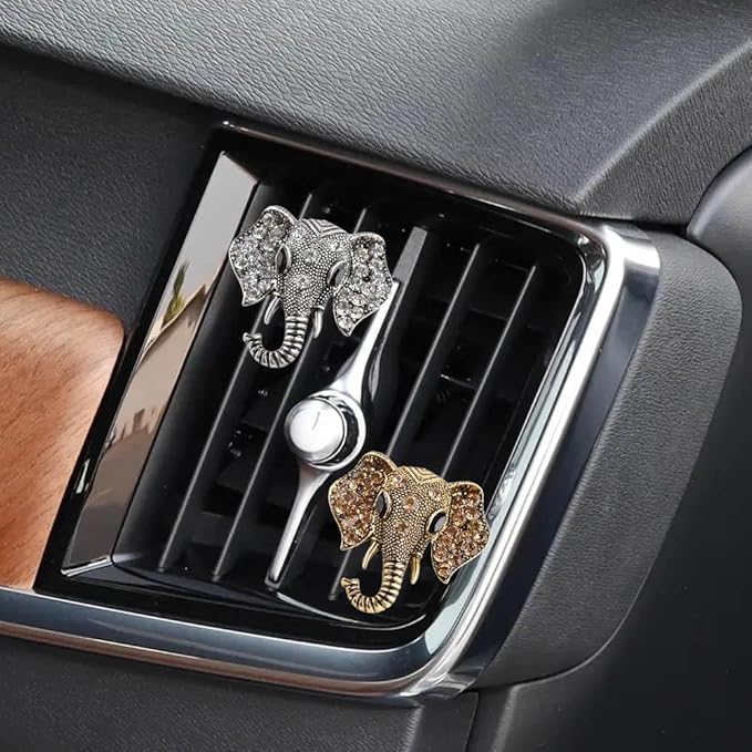 ZOSTLAND Golden Car Decorative Vent Clip,Animal Air Fresheners,Bling Car Air Vent,Automotive Interior Personalized Decor Accessories,Applicable to Truck,SUV,Minivan (2Pcs Elephant)