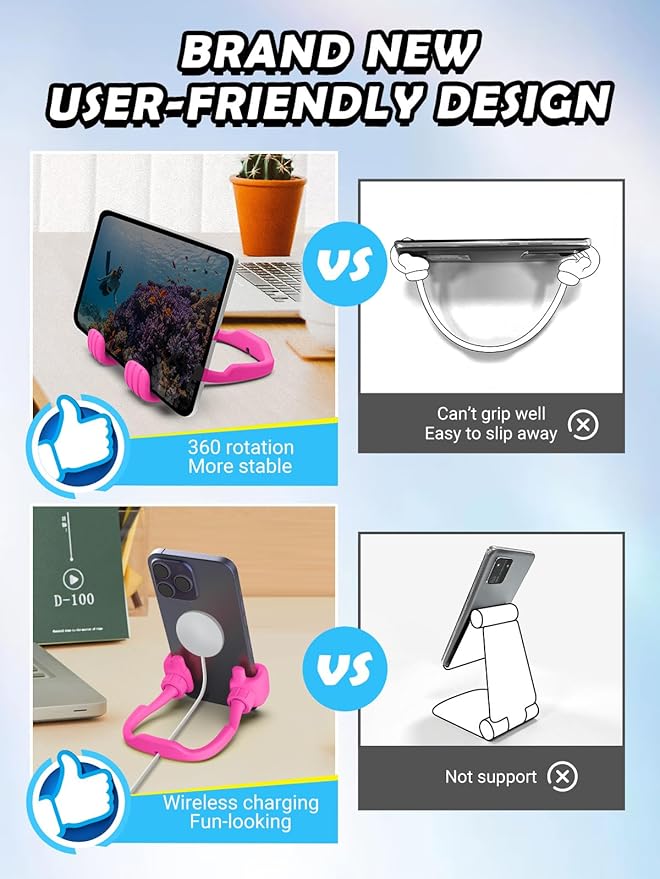 Valentines Day Gifts for Teens Girls Her Women Cell Phone Holder: Thumbs Up Lazy Phone Holder for Desk Gifts for Adults Kids Teenager Wife Mom Funny White Elephant Useful Trendy Stuff Hot Pink