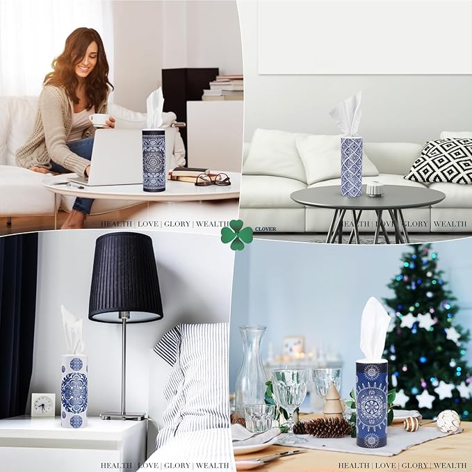 CLOVER Facial Tissues with Cap - 4 PK Car Tissues Cylinder,Car Tissue Holder with 200 Sheet 3-ply Facial Tissues,Round Tissue Boxes for car,Travel Tissues for Car Cup Holder