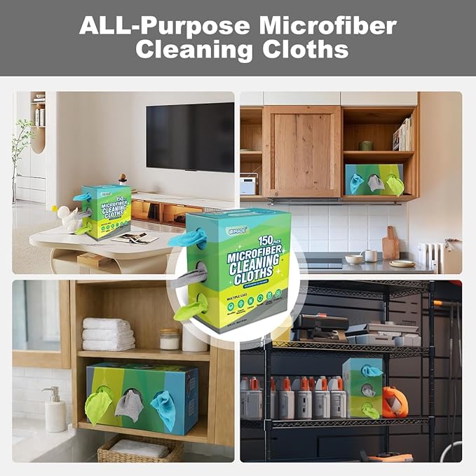 Microfiber Cleaning Cloth, 150 Pack Reusable Paper Towels Microfiber Towels for Cars Lint Free Washable Tissues Shop Rags with Dispenser Box for Home Kitchen Automotive, 11"x 9", Multicolor