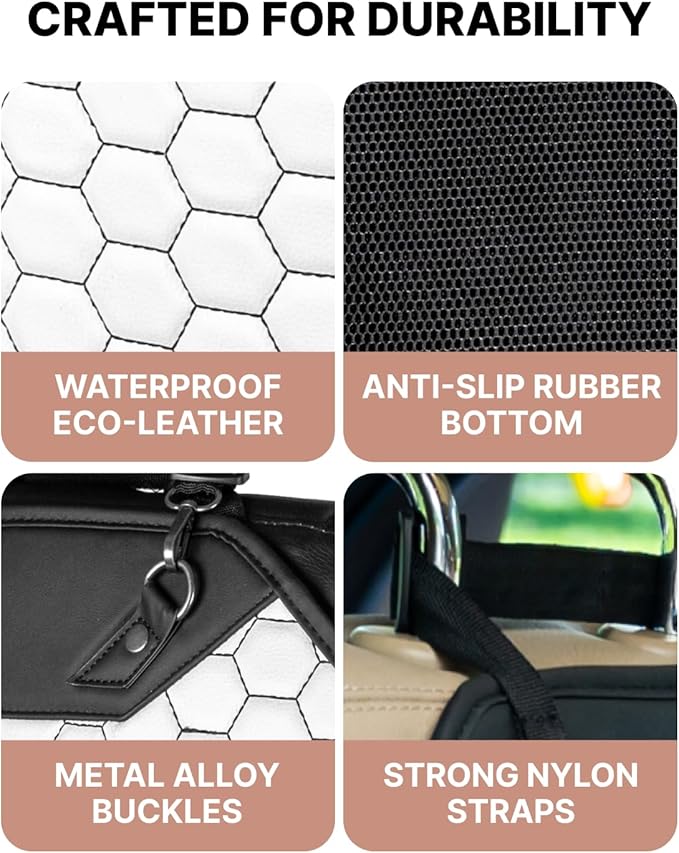 Owleys Kick Mat Back Seat Protector - Car Back Seat Cover for Kids Feet - Waterproof & Sturdy Protector for Upholstery from Dirt, Mud, Scratches and Stain (White)