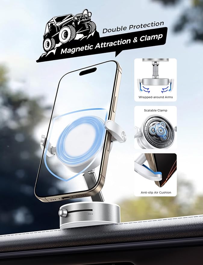 MAGIC JOHN Upgrade Ultra Magnetic Phone Holders for Your Car, Foldable Car Phone Holder Mount for Dashboard, 360° Rotatable Magnetic Phone Holder for Car, Magnetic Car Mount for iPhone All Cell Phones