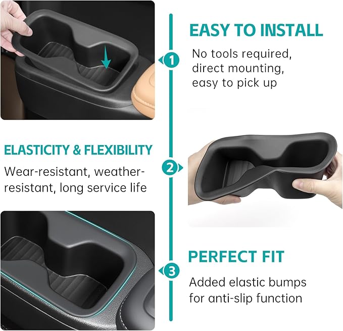 2PCS Rear Row Door Cup Holder Organizer Compatible with 2024 2025 Hyundai Santa Fe 6/7 Seat Accessories, Noise-Free Water & Dust Proof Insert Console Drink Holder Fit for Santafe Accessories