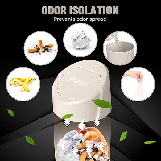 Car Trash Can Bin with Lid - Car Garbage Can Cup Holder - Light Beige Mini Leakproof Vehicle Garbage Bin with 40pcs Trash Bags-Automotive Organizers and Storage for Front Back Seat Accessories