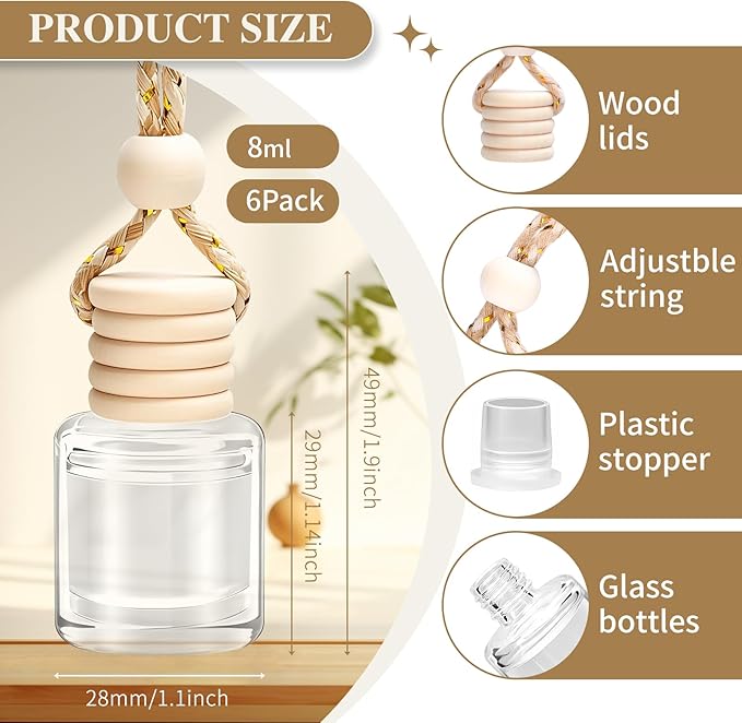 Car Air Freshener 6 Pack, Vanilla Cream,Mahogany & Lavender 3 Natural Scent, Long Lasting Essential Oil Fragrance Diffuser, Hanging Air Freshener Cute Car Accessories Interior for women