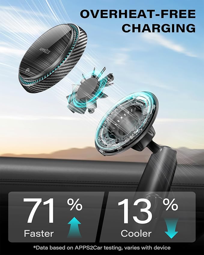APPS2Car Upgraded for QI2 Magsafe Cup Holder Charger, Car Mount Charger 15W Fast Charging, Wireless Magnetic Cell Phone Stand with Tri-Pivot Arm for iPhone 17 Air Pro Max Plus 16 15 14 13 12
