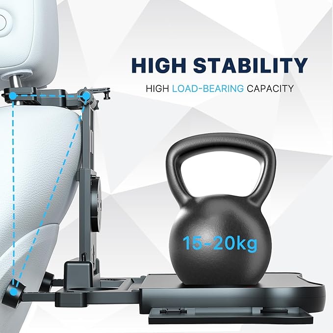 Car Back Seat Tray Table-Stable Auto Backseat Food Trays Desk for Rear Passenger Road Trip Eating & Work, Multifunctional Adjustable Travel Tray with Phone Drink Holder for Laptop iPad