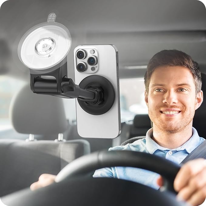 APPS2Car for MagSafe Car Mount, Dashboard & Windshield Suction Cup Holder with Telescopic Arm, Magnetic Phone Holder for Your Car, Designed for iPhone MagSafe Case