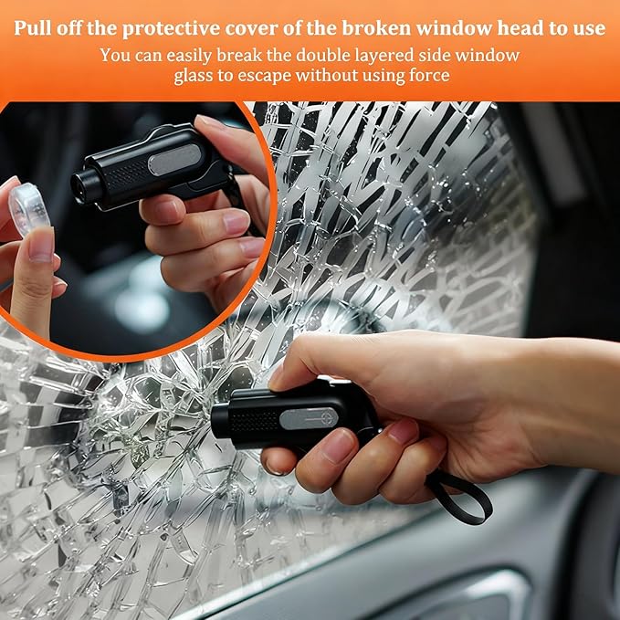 2-in-1 Window Glass Breaker Seatbelt Cutter, 2-Pack Emergency Keychain Car Escape Survival Tool, Safehammer for Land/Underwater, Pink & Black