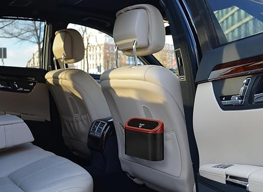 Ginsco Mini Car Trash Can with Lid, Small Car Garbage Can, Cute Leakproof ABS Car Trash Bin, Car Accessories for Interior, Garbage Bin for Car, Home, Office with 120pcs Trash Bags Black/Red