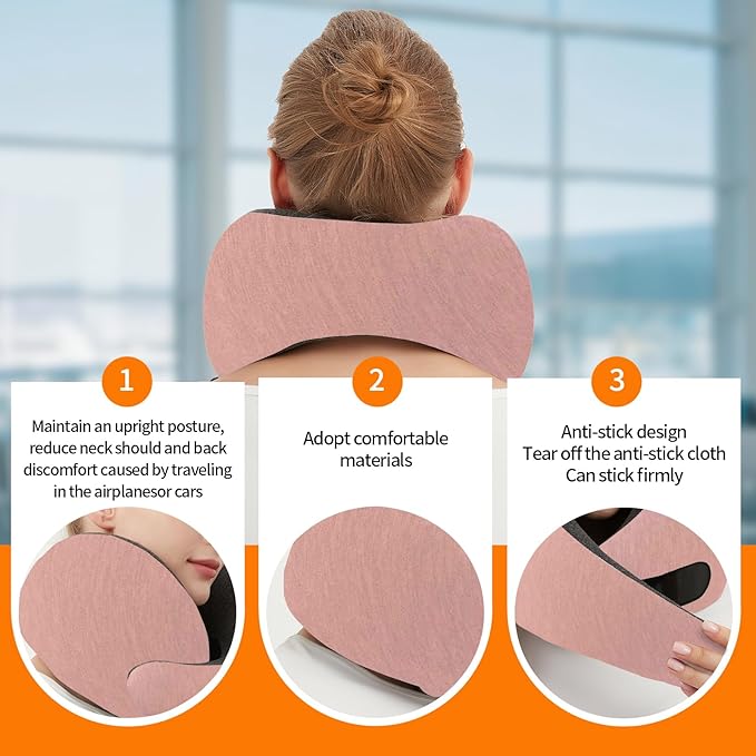 Travel Neck Pillow for Airplane – Memory Foam 360° Support Compact Design Ergonomic Flight Pillow for Sleeping & Neck Support Portable Travel Pillows for Adults, Car, Office Home (Pink)