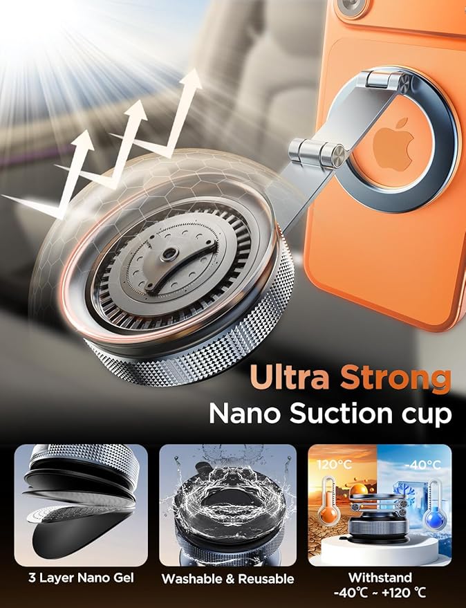 Car Phone Holder 360° Adjustable Tesla Phone Mount Foldable 2026 MagSafe Car Mount Zinc-Alloy Tesla Phone Holders for Your Car for iPhone 17 Pro Max 16 15 14 13 12 Plus, Carbon Fiber