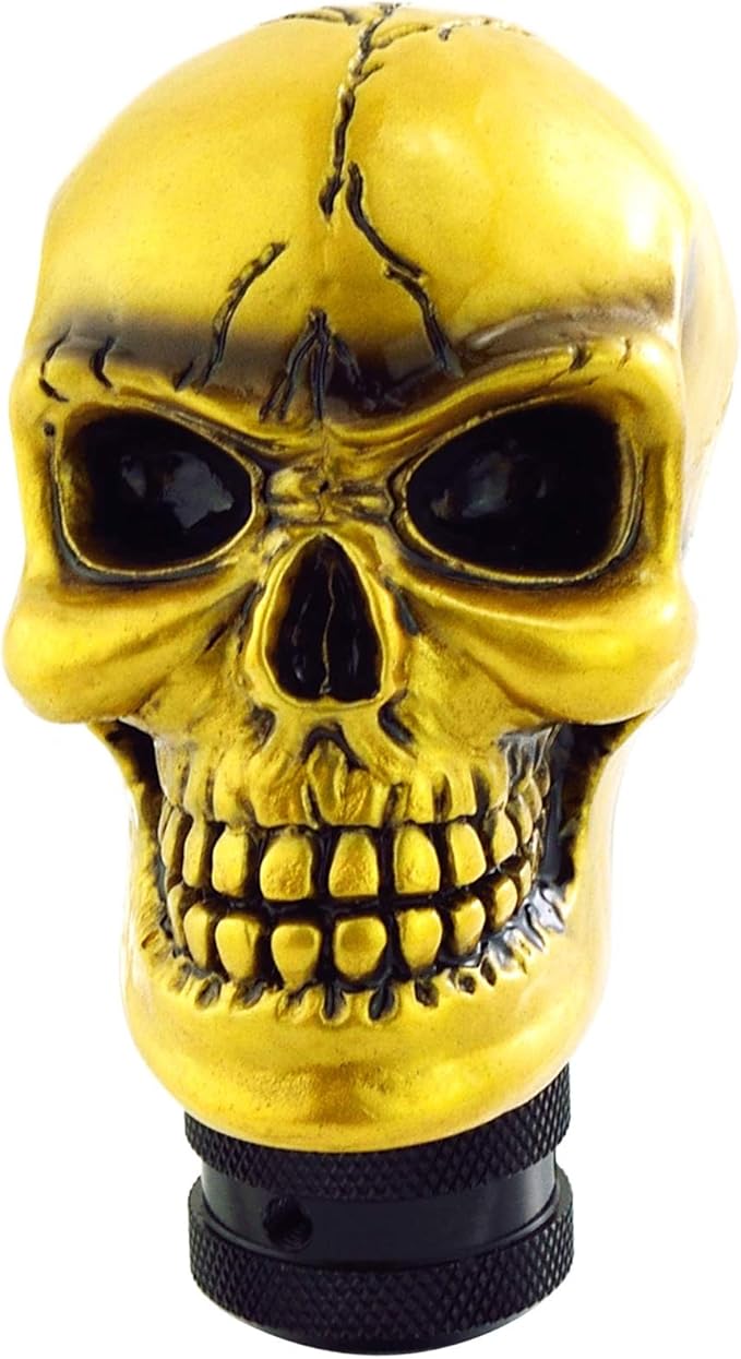 Lunsom Skull Gear Stick Shifter Knob, Resin Gear Shift Head Shifting Stick Handle Car Transmission Fit Automatic Manual Vehicle (Gold)