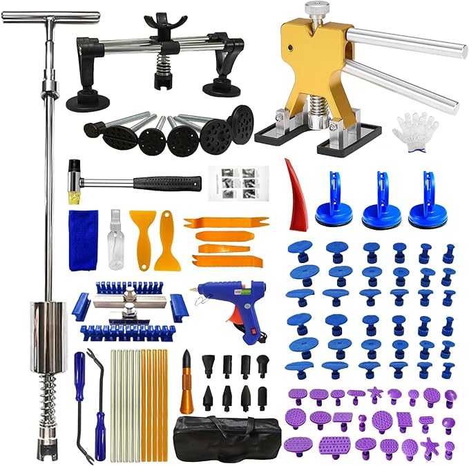 108pcs/set Auto Body Dent Repair Tools Kit,Car Dings Repair,Paintless Bodywork Dent Pulling Tool,Dent Puller Lifter,Multi-funtional Bridge Puller.Hail Removal Tools Set