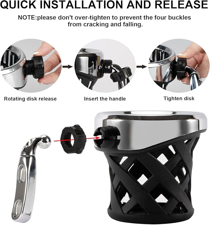 PSLER Motorcycle Drink Cup Holder Handlebar Mount Universal for Dyna Fat Bob Touring Road Glide Street Electra Glide Softail 1996-up Goldwing GL1800 2018-up (Chrome, 85mm)