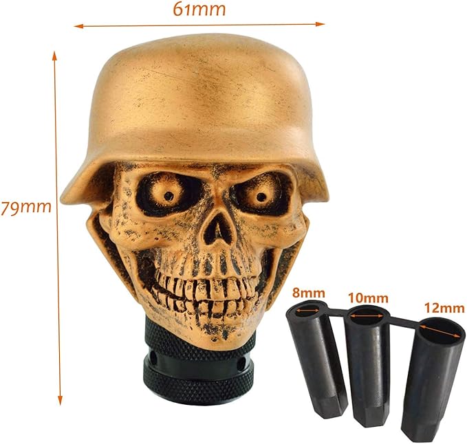 Lunsom Skull Gear Shifter Knob, Soldier Car Shift Stick Handle Shifting Head Transmission Fit Most Automatic Manual Vehicle (Bronze)