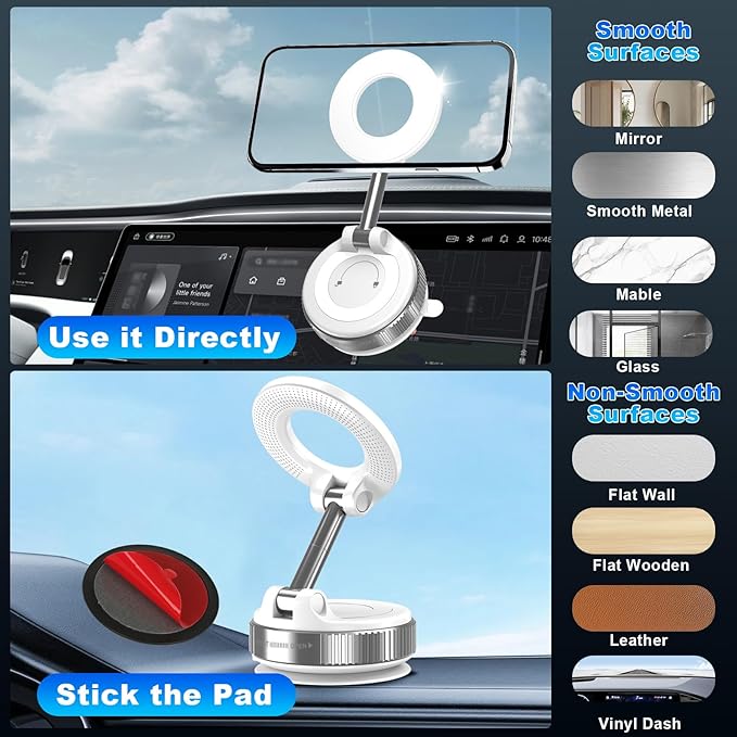 Vacuum Magnetic Phone Holders for Your Car, 360° Adjustable Car Phone Holder for Magsafe with Powerful Magnet, Folding Car Mount for iPhone 17 Pro Max 16 15 14 13 12 Air Plus & Android
