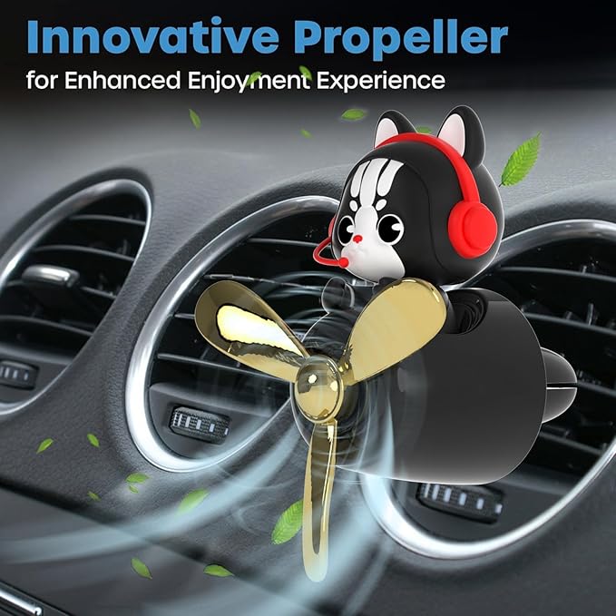 Pilot Car Air Freshener, Cute Cat Car Vent Clip Air Freshener with 4 Fragrant Tablets Automotive Air Outlet Fan Diffuser, Automotive Interiors Vent Decoration (Pilot Cat)