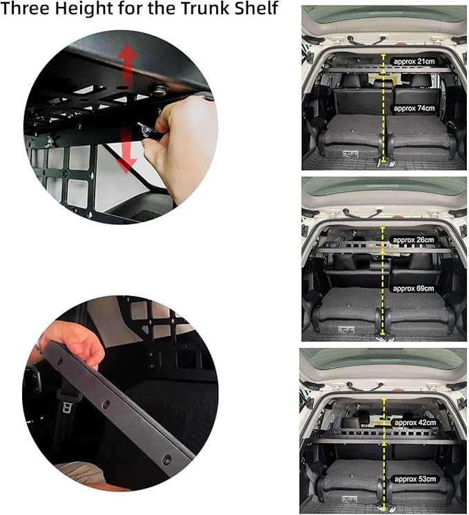 HIGH FLYING for Toyota Fortuner 2016-2024 Car Accessories Modular Storage Molle Panels System Trunk Shelf Luggage Trunk Organizer Aluminum Alloy (Side Panels+Shelf)