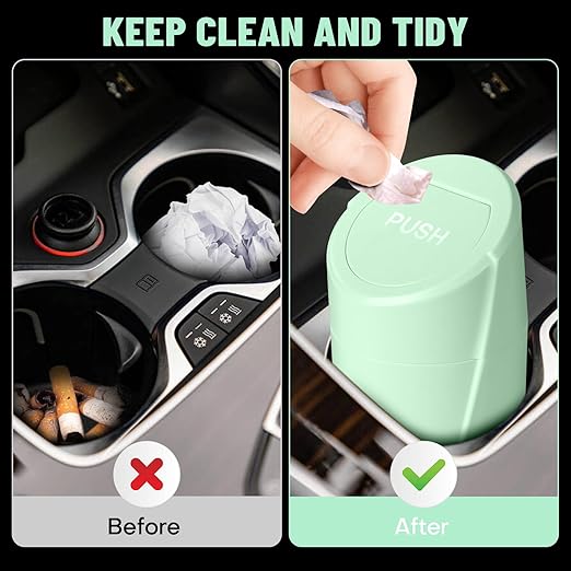 Car Trash Can Bin with Lid - Car Garbage Can Cup Holder - Green Mini Leakproof Vehicle Trash Garbage Can Bin with 20pcs Trash Bags-Car Organizers and Storage for Front Back Seat Accessories