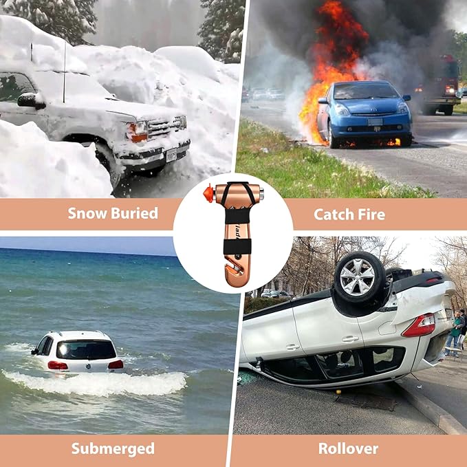 Window Breaker, 3-in-1 Emergency Escape Tool with seat Belt Cutter and Glass Breaker, Safety Emergency Car Escape Tool for Car, Electroplating Pink+Gold