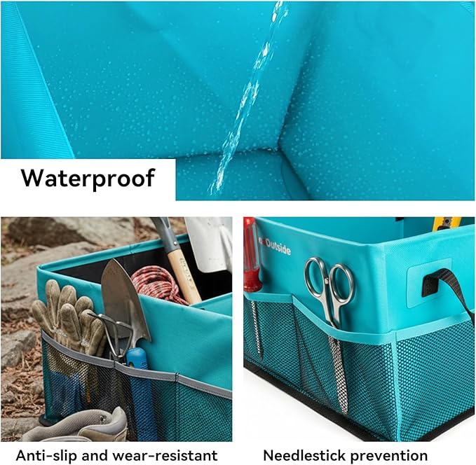 Collapsible Waterproof Car Trunk Organizer, Soft PVC Storage Bin with Rugged PVC-Coated Fabric for SUV & Truck (Aqua Blue, PLUS)