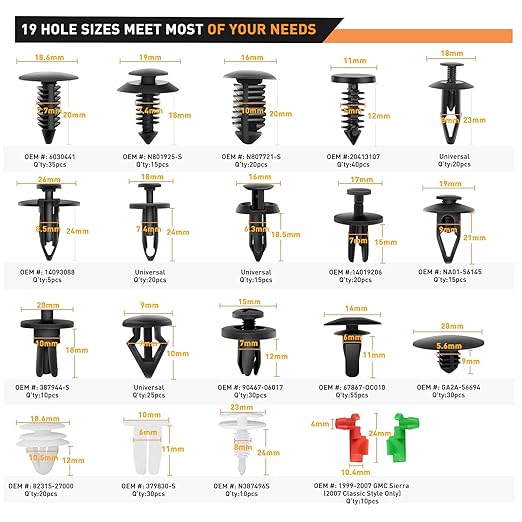 GOOACC 425 Pcs Car Body Retainer Clips Set Tailgate Handle Rod Clip Fastener Remover - 19 Popular Sizes Auto Push Pin Rivets -Door Trim Panel Clips for GM Ford Toyota Honda Chrysler