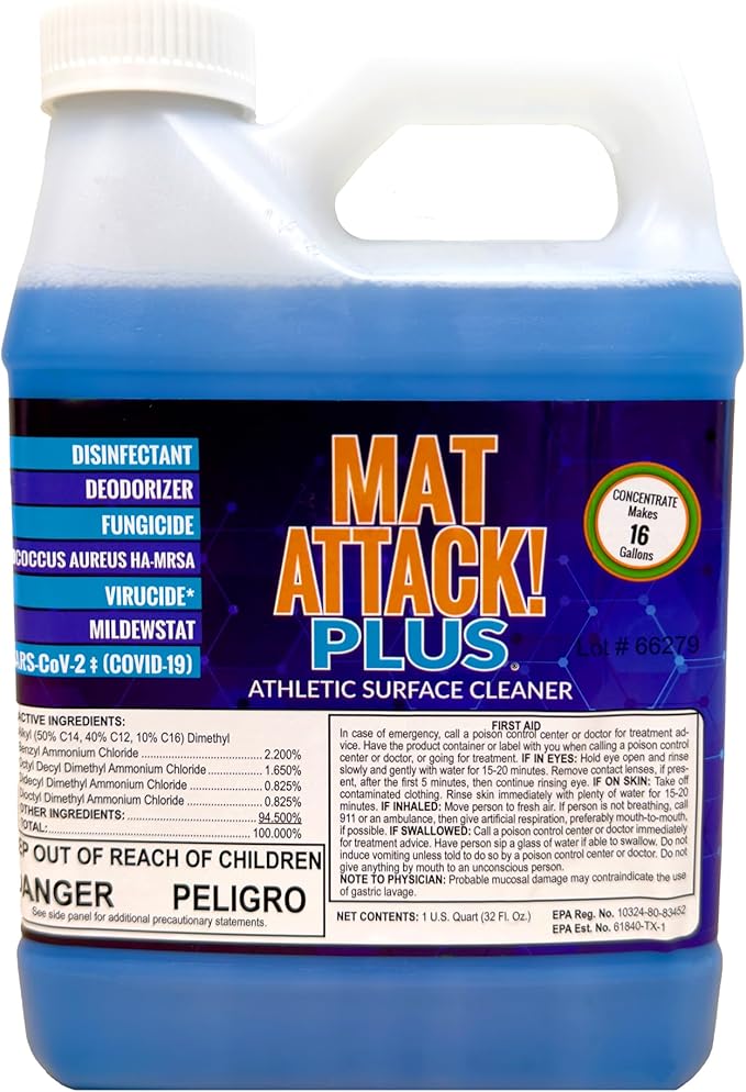 Dollamur Mat Attack! PLUS® Gym & Yoga Mat Cleaner, Hygienic Cleaner for Rubber Flooring, Wrestling Mats, and Fitness Floors-Quart