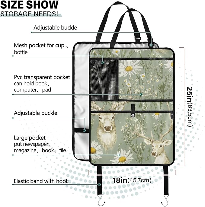 Sage Daisy Deer 2 Pack Backseat Car Organizer with Storage Pockets Seat Back Organizers for Kids Kick Mats Backseat Protector Automotive