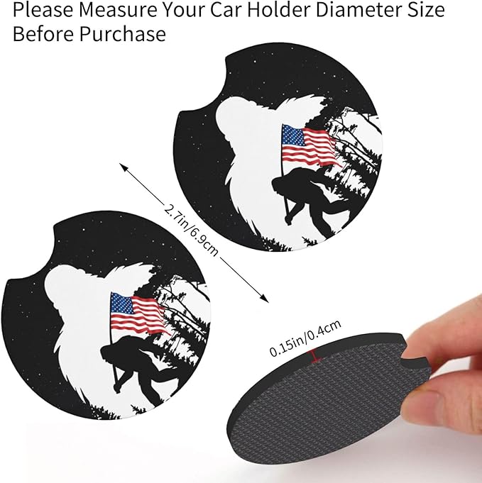 America Flag Bigfoot Car Coasters for Cup Holders Pack of 2 Neoprene Cup Mat Pad Vehicle Interior Accessories for Men Women