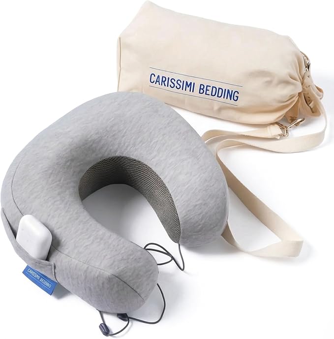 Travel Neck Pillow with Bag – Compact Memory Foam Neck Pillow for Airplane, Car and Office – Ergonomic Design for Travel Comfort and Shoulder & Neck Support