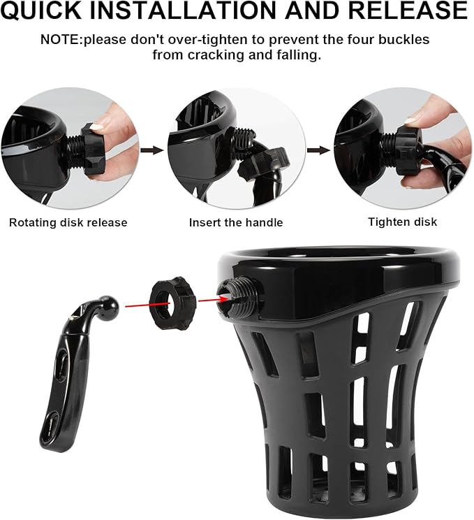 PSLER Motorcycle Drink Cup Holder Handlebar Mount Universal for Dyna Fat Bob Touring Road Glide Street Electra Glide Softail 1996-up Goldwing GL1800 2018-up (Black, 105mm)