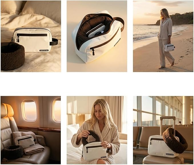 Slim Travel Neck Pillow for Long Flights, 360° Memory Foam Support Travel Neck Pillow with Premium Airplane Comfort Essentials 5pc Set, Best for Sleeping on Airplanes, Cars, Trains | Compact Bag