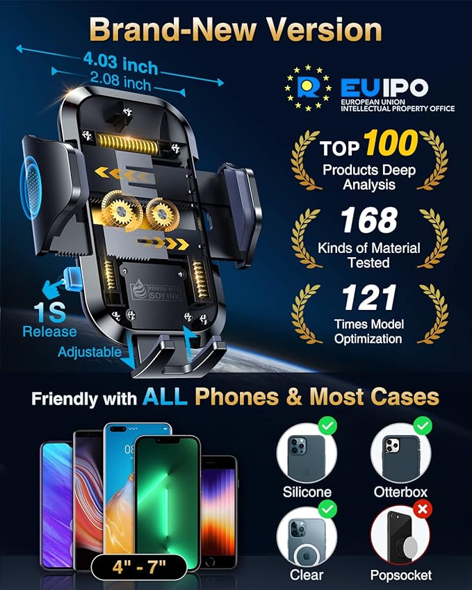 VANMASS 2026 【True Military-Grade】 Phone Holders for Your Car 【65 LBS Strongest Suction & Clip】 Ultimate Cell Phone Mount Dashboard Window Vent for iPhone 16 Pro Max 15 14 13 Samsung Android