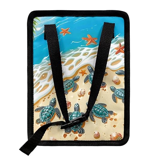 Beach Sea Turtle Car Trash Can with Lid Car Garage Bag Automotive Garbage Can Reusable Auto Accessories Interior Car Organizer with Adjustable Straps